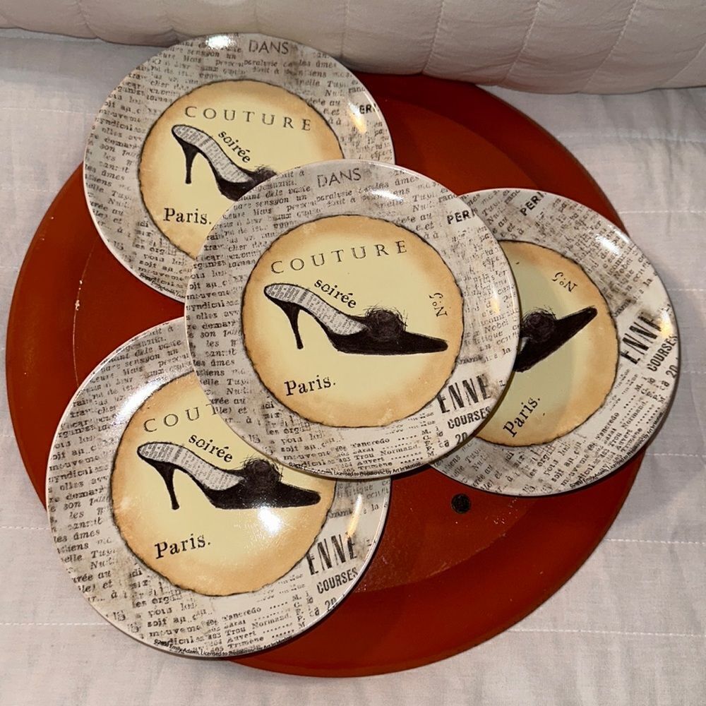 Precioso Set of 4 Paris No 5 Soirée Couture Mini Petite Dessert Stiletto Plates